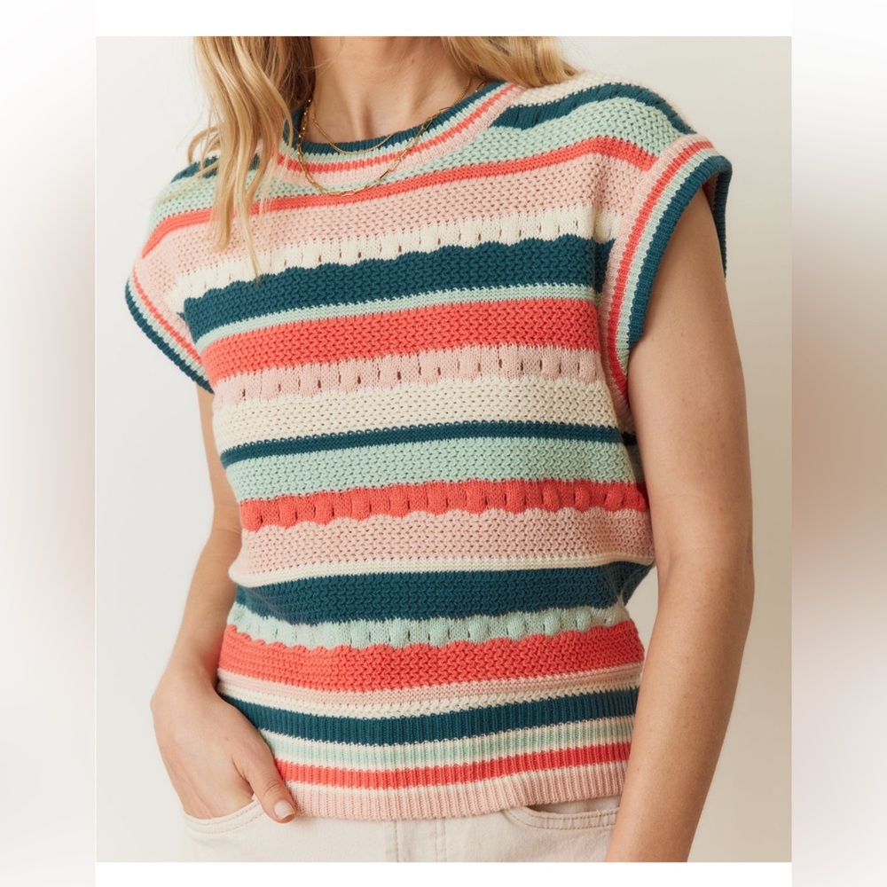 NWT Marine Layer Colorful Striped Rory Crochet Vest Sz L $108 - Picture 5 of 7